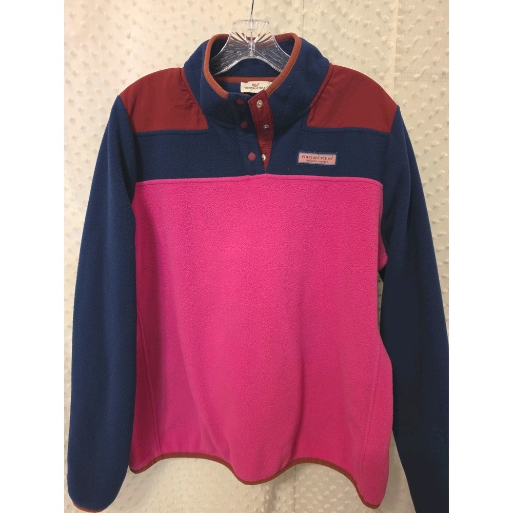 Vineyard Vines Womens XL Shep Shirt colorblock fleece snap pullover. Navy Mar/Pk